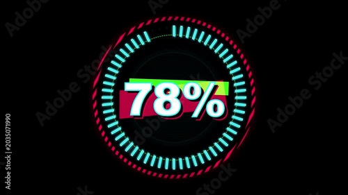 Futuristic digital loading circle with percentage progress animation