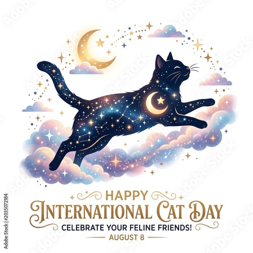 Happy international cat day celebration on whote background