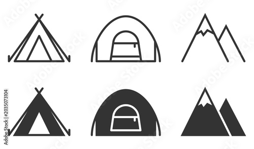 Εκτύπωση καμβά Camping symbols: tent and mountain icons for outdoor enthusiasts.