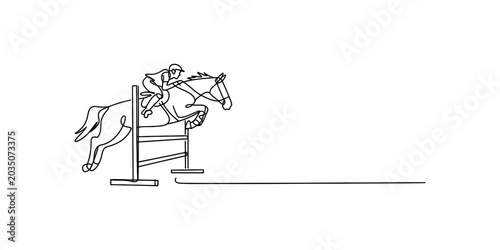 Bild auf Leinwand Horse and rider jumping over obstacle