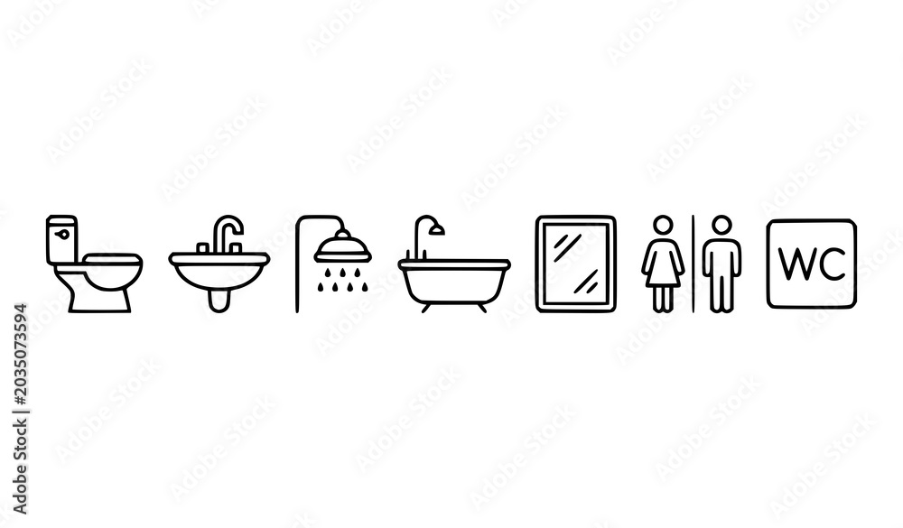 Εκτύπωση καμβά Bathroom icon vector set restroom and sanitation symbols