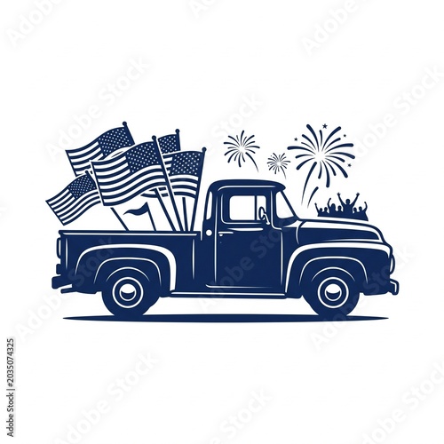 Happy 4th of july truck american flag firework patriotic usa