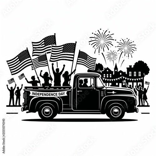 Happy 4th of july truck american flag firework patriotic usa
