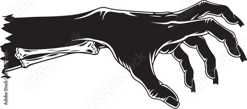 Tableau sur toile Black zombie hand, skeletal claw, horror illustration, monster limb, vector grap