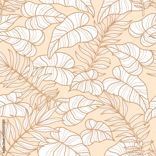 Seamless pattern on a light background with palm leaves