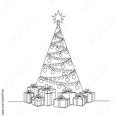 Minimalist Christmas Tree with Gifts Outline
