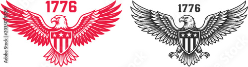Independence day usa patriotic eagle logos with 1776 year american freedom symbols