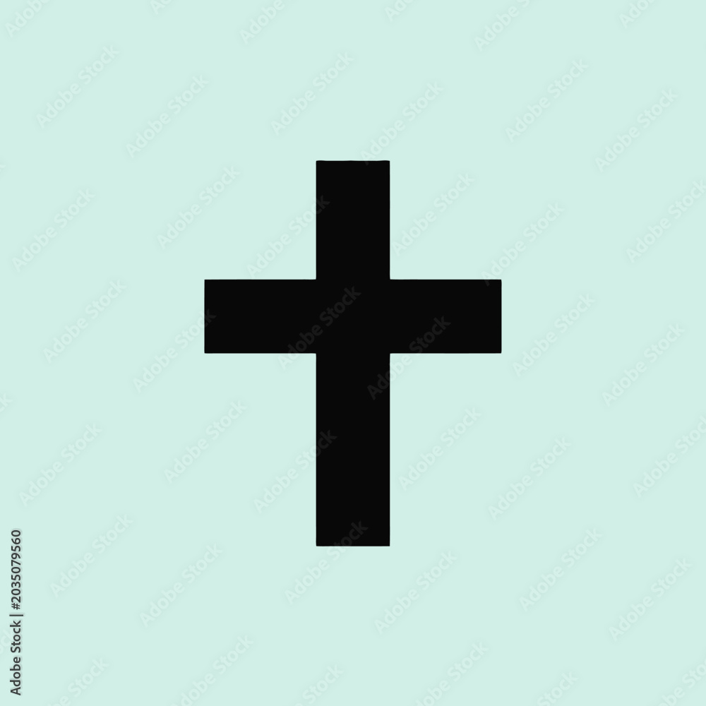 Fototapeta premium A simple black cross icon centered on a light green background