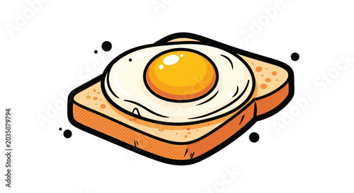 Illustration of a perfectly cooked poached egg on golden brown toast with a clean white background and playful artistic style