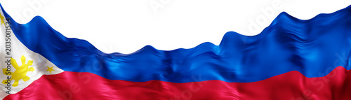 The flag of the Philippines is shown in a 3D render with no background. This design can be used for marketing, events, or educational materials to represent the Philippines