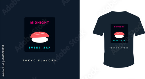 Konstfotografi Midnight sushi with tokyo flavors t-shirt design, japanese food graphic illustration