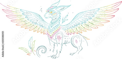 Bild auf Leinwand Mexican alebrije folk art mythical creature with colorful wings and ornate triba