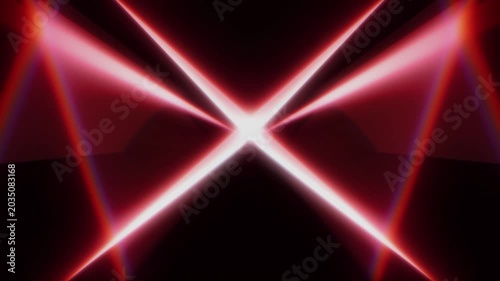 Abstract red neon crystal beams with futuristic symmetrical light motion