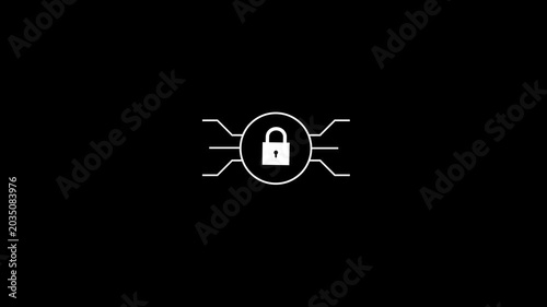 Cyber security line animation. Opening padlock with digital lines animated icon