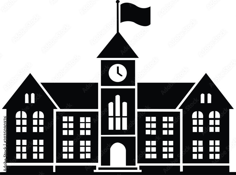 Fototapeta premium Bold black silhouettes of a school