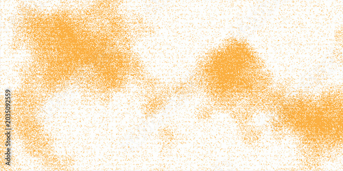 Retro risograph style textured background with orange organic stipple shapes and grain noise particles vector design