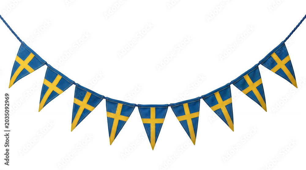 Obraz premium Colorful triangular bunting flags hanging on string outdoor celebration decoration