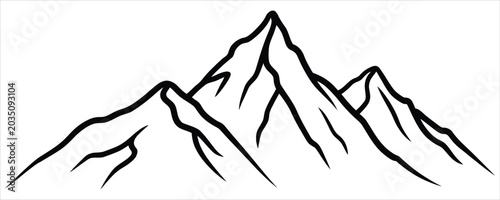 Bild auf Leinwand Mountain range sketch with hand drawn rocky peaks for outdoor adventure, camping
