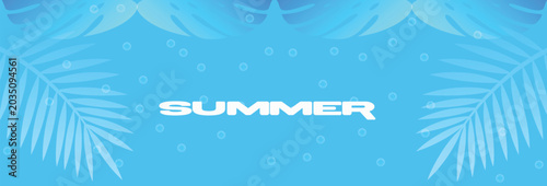 Foto Vibrant Blue Tropical Summer Sale Banner with Minimalist Ocean Wave Vibe