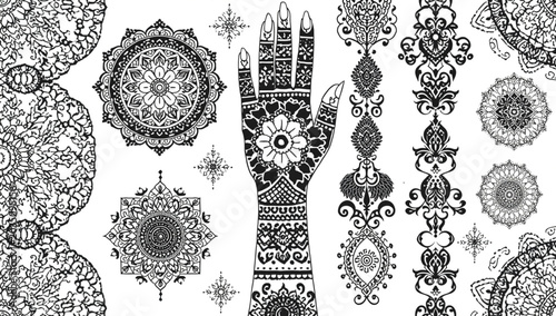 Collection of Six Geometric Mandala Patterns – Symmetrical Line Art Circular Designs for Graphic Design