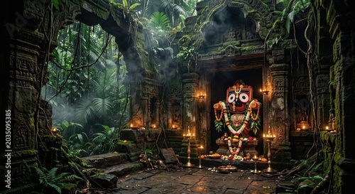 Lord Jagannath idol inside an abandoned jungle temple