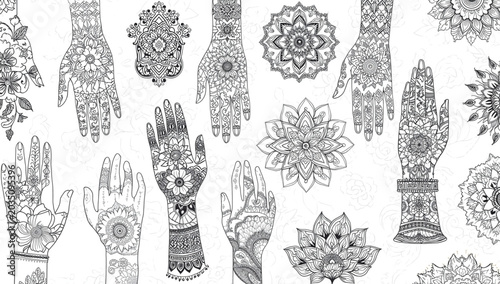 Collection of Six Geometric Mandala Patterns – Symmetrical Line Art Circular Designs for Graphic Design