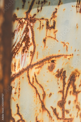 Close-up of rusted metal surfaces, including rusty nails and sheet metal in various tones of corrosion. Textured abstract industrial background with warm rusty colors.