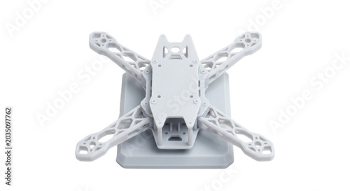 Canvas Print Grey plastic quadcopter drone frame prototype model isolated