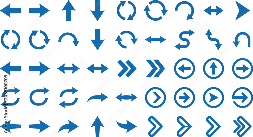 Fototapeta premium Collection of blue direction arrows.