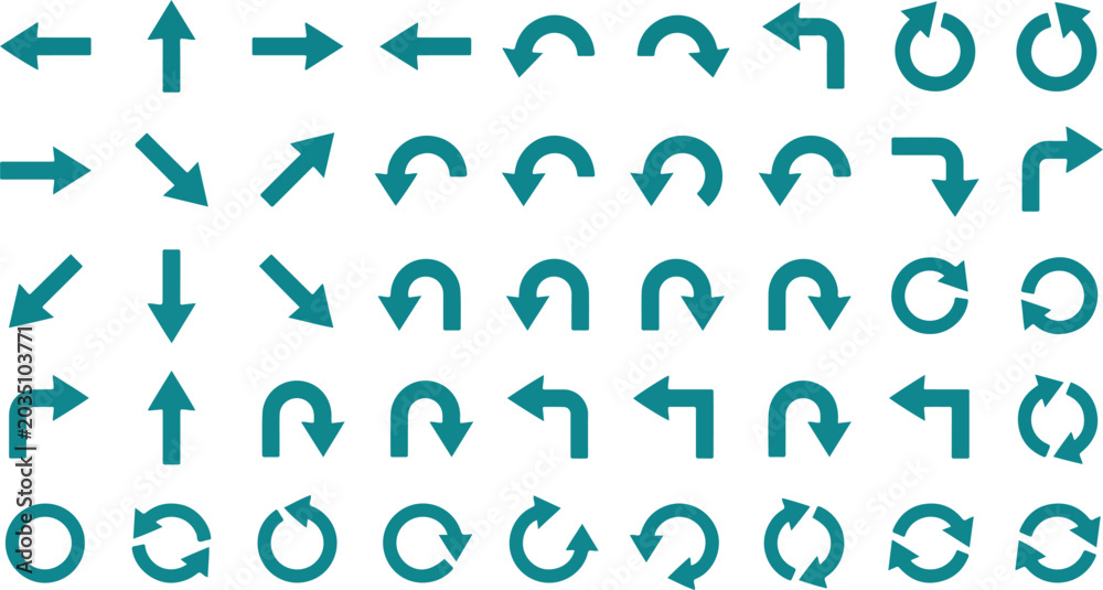 Fototapeta premium Teal Arrows Pointing Directions Signs.