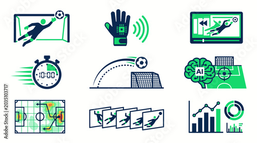 Goalkeeper Performance Analysis Technology Icon Collection
