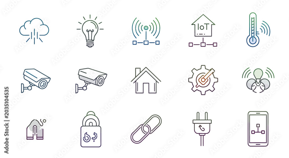 Fototapeta premium Modern internet of things icon set for technology and smart home designs