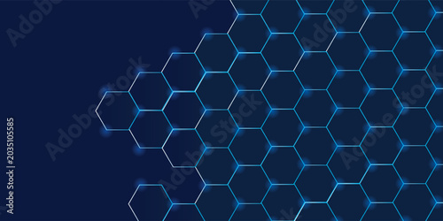 Photos Dark hexagon abstract technology background with blue colored bright flashes under hexagon