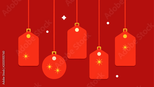 Bild auf Leinwand Red gift tags, hanging labels, Christmas decorations, festive icons, vector grap