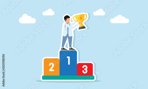 Doctor Holding Trophy on Winner Podium Illustration of Best Medical Graduate Achievement