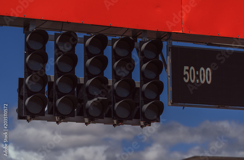 Motorsport starting lights on a speed circuit. Car racing. Competition. Graphic resource