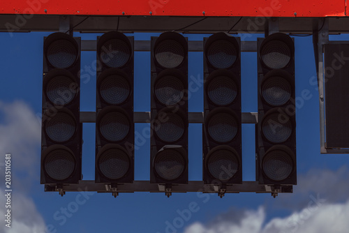 Motorsport starting lights on a speed circuit. Car racing. Competition. Graphic resource