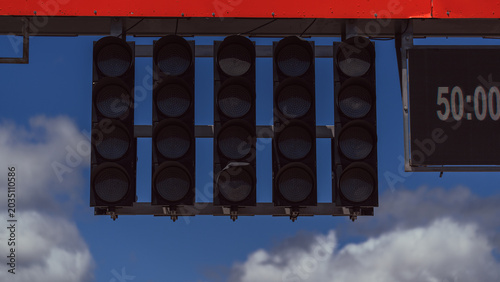 Motorsport starting lights on a speed circuit. Car racing. Competition. Graphic resource