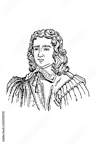 Canvastavla Honorat de Bueil, seigneur de Racan (1589–1670), French poet, period periwig and 17th‑century formal attire, old vintage illustration, 1897