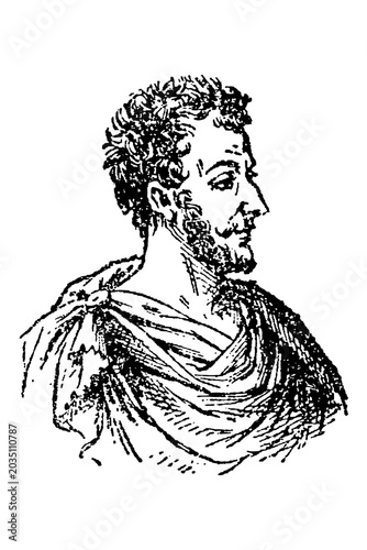 Tableau sur toile Pierre de Ronsard (1524–1585), French Renaissance poet, classical profile with laurel wreath and period attire, old vintage illustration, 1897