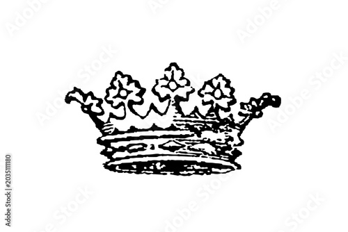 Schilderij op canvas Ducal coronet with floral and foliate ornaments, black engraved plate, old vintage illustration, 1897