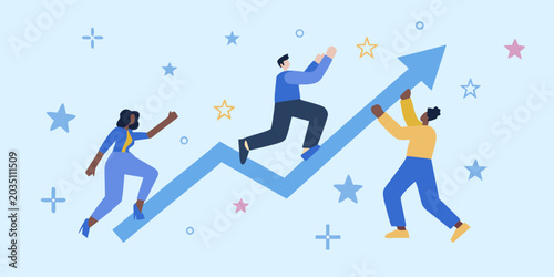 Tableau sur toile Team Climbing Growth Arrow Flat Vector Illustration