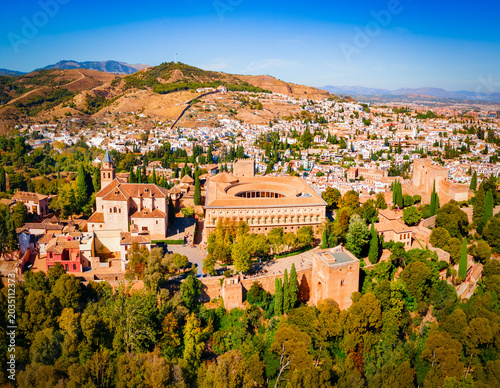 The Alhambra aerial panoramic view in Granada, Spain