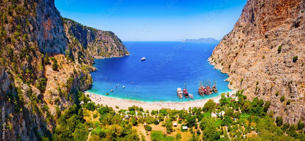 Naklejka premium Butterfly Beach aerial panoramic view in Turkey