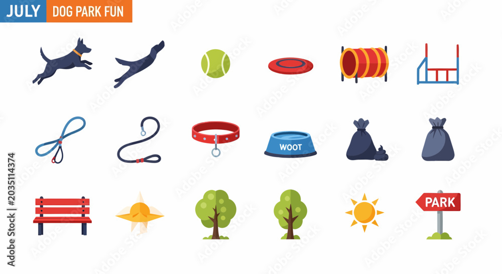 Obraz premium Dog Park Fun Recreational Activities Icons.
