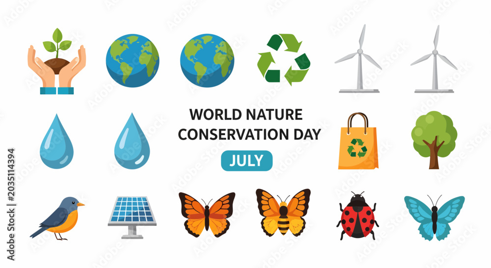Obraz premium Earth Conservation Nature Icons Set.