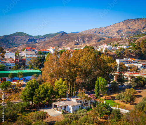 Orgiva town aerial panoramic view in Alpujarras, Spain