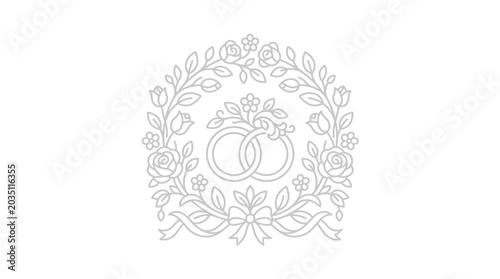Obraz na płótnie Elegant Wedding Rings Embraced by Floral Wreath Illustration.