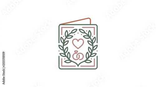 Canvastavla Elegant Wedding Invitation Card with Heart and Rings Iconography.