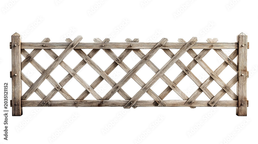 Obraz premium PNG of Wooden trellis fence with a rustic design, perfect for garden aesthetics.